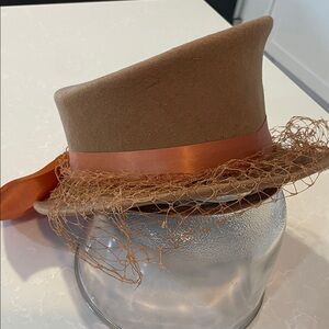 80 year old Wool Felt Hat with Orange Ribbon